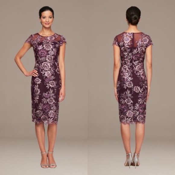Alex Evenings Dresses & Skirts - NEW Alex Evenings Embroidered Floral Lace Cocktail Dress Cap Sleeves Size 6 Plum